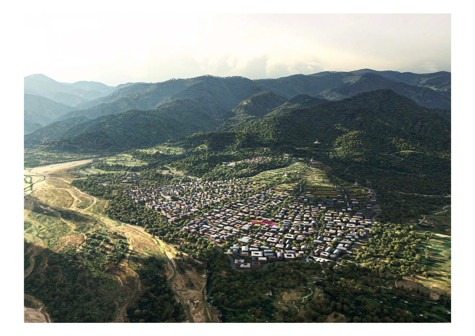 Aerial view of the RBCC course and Gelephu Mindfulness City masterplan